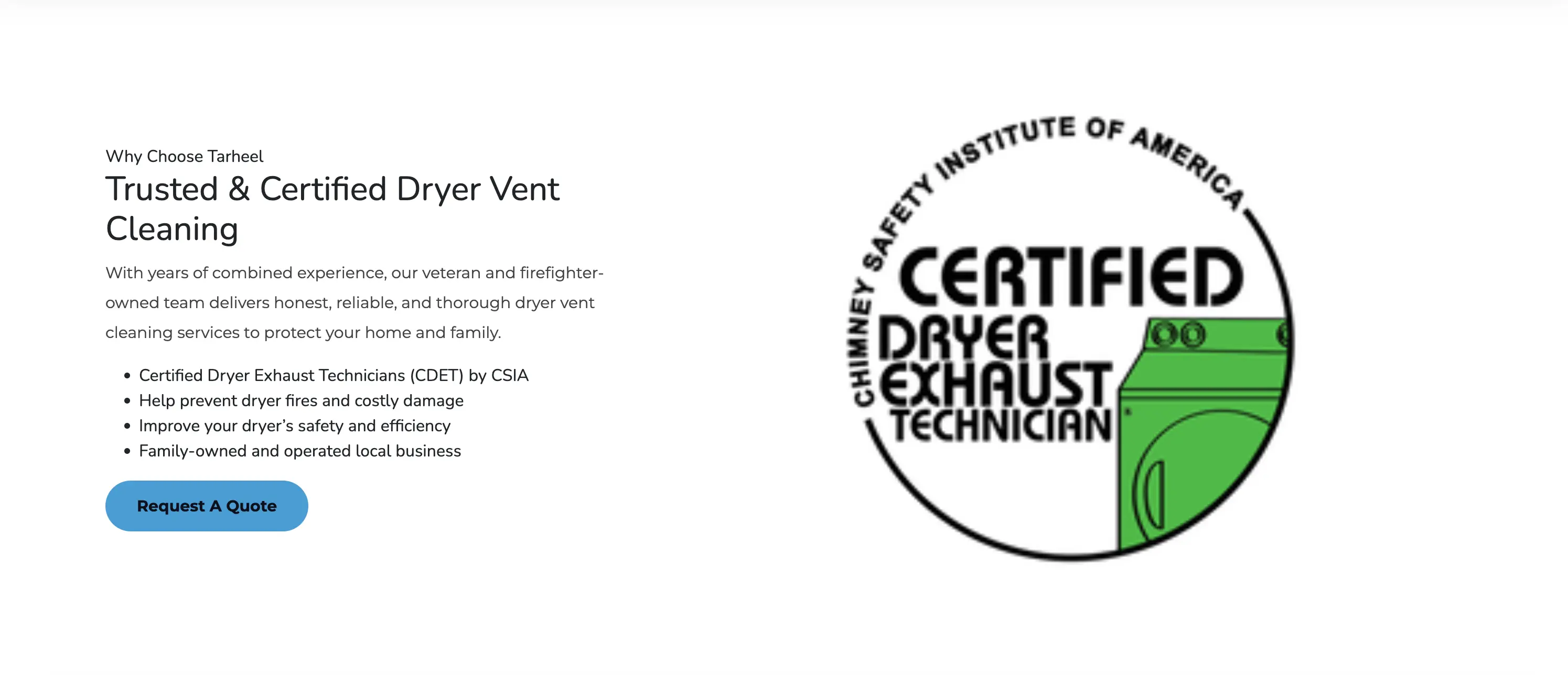 Tarheel Dryer Duct Cleaning booking request form