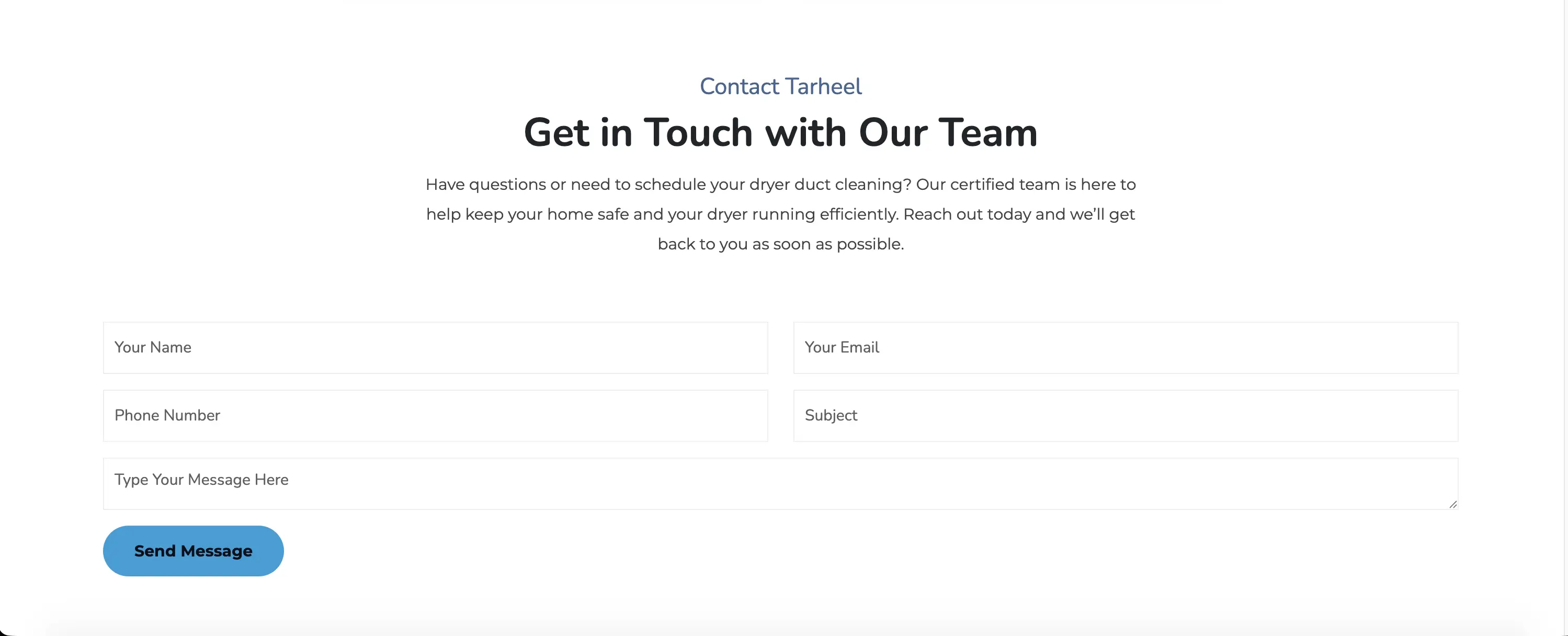 Tarheel Dryer Duct Cleaning responsive layout preview
