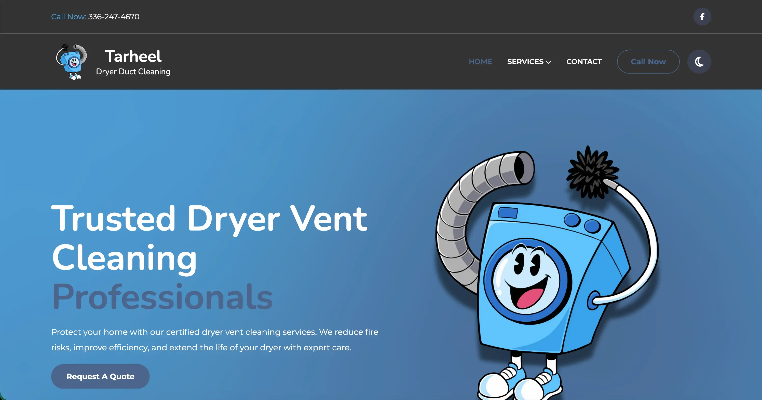 Tarheel Dryer Duct Cleaning homepage mockup