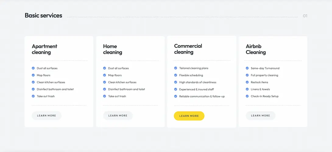 TrueShine Cleaning pricing section example