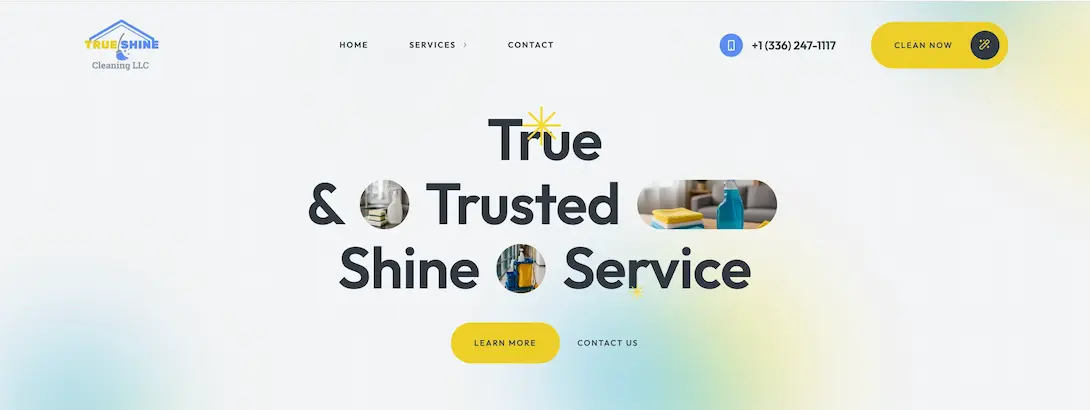 TrueShine Cleaning contact form desktop layout